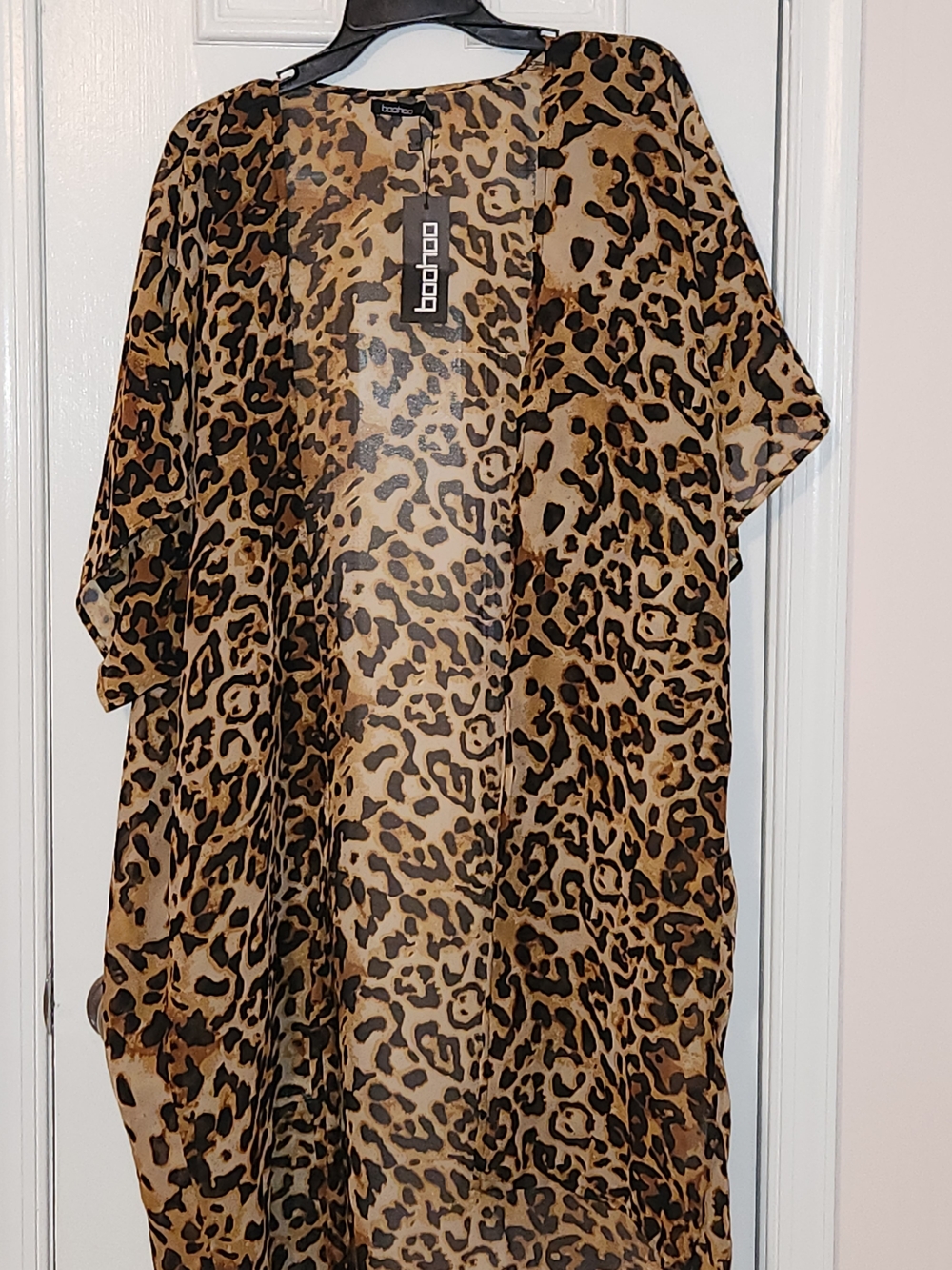 Boohoo Leopard Print Sheer Swim Coverup - Tan/Black